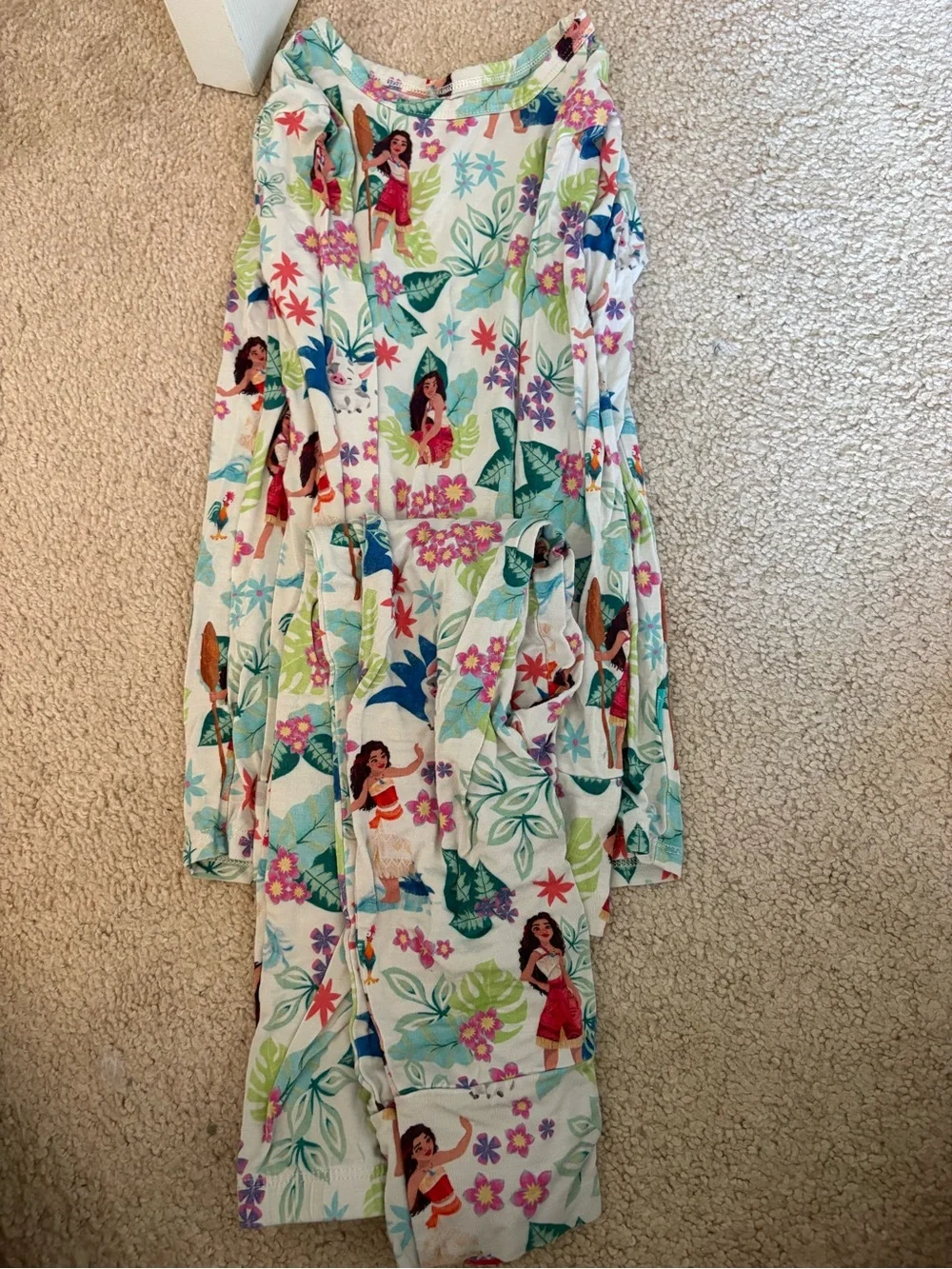 Posh Peanut Moana White Floral Tropical Character Kids Pajamas